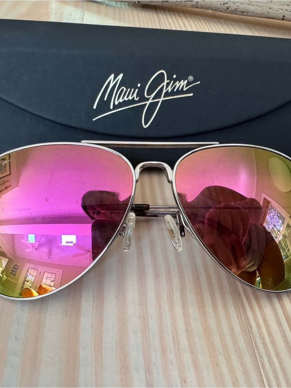 Maui Jim Aviator Sunglasses with Pink Mirrored Lenses and Silver Frame